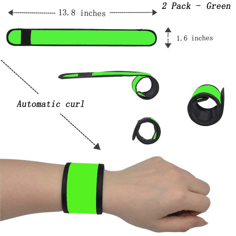 AMNQUERXUS LED Slap Bracelets Light Up Armbands Glow in The Dark Fashing Wristbands Wrist Bands Safety Reflective Running Gear for Runners Walkers Walking Jogging, Fits Men Women (2 - Green) - Image 2